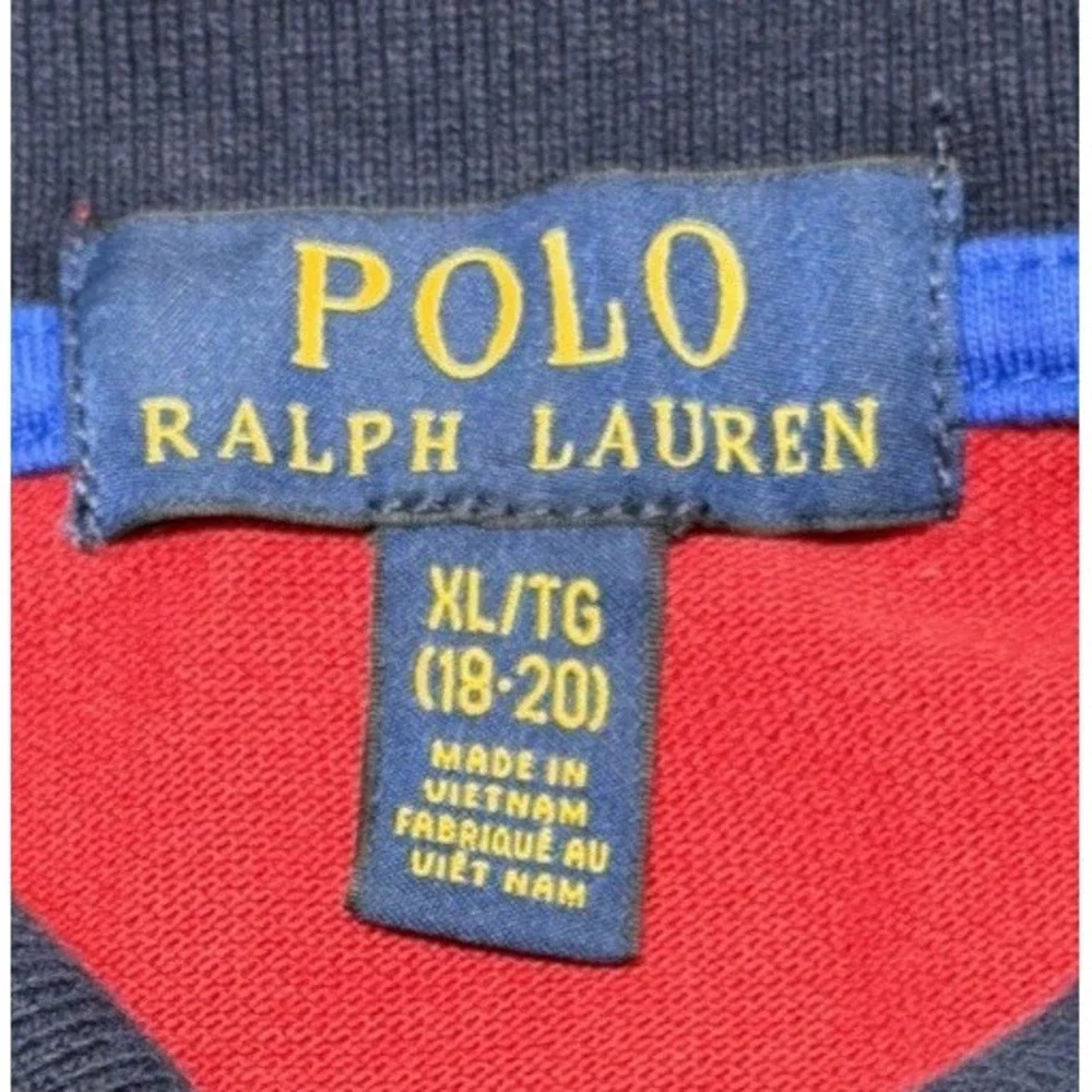 Polo Ralph Lauren Big Pony Rugby Shirt Red Navy #3 Short Sleeve Youth XL (18-20)